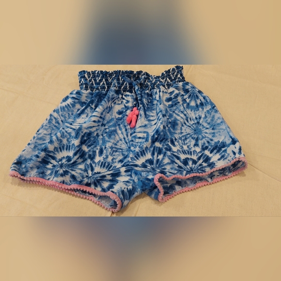 Japna Pants - Japna High Waist Blue Tie-Dye Shorts with Pink Trim